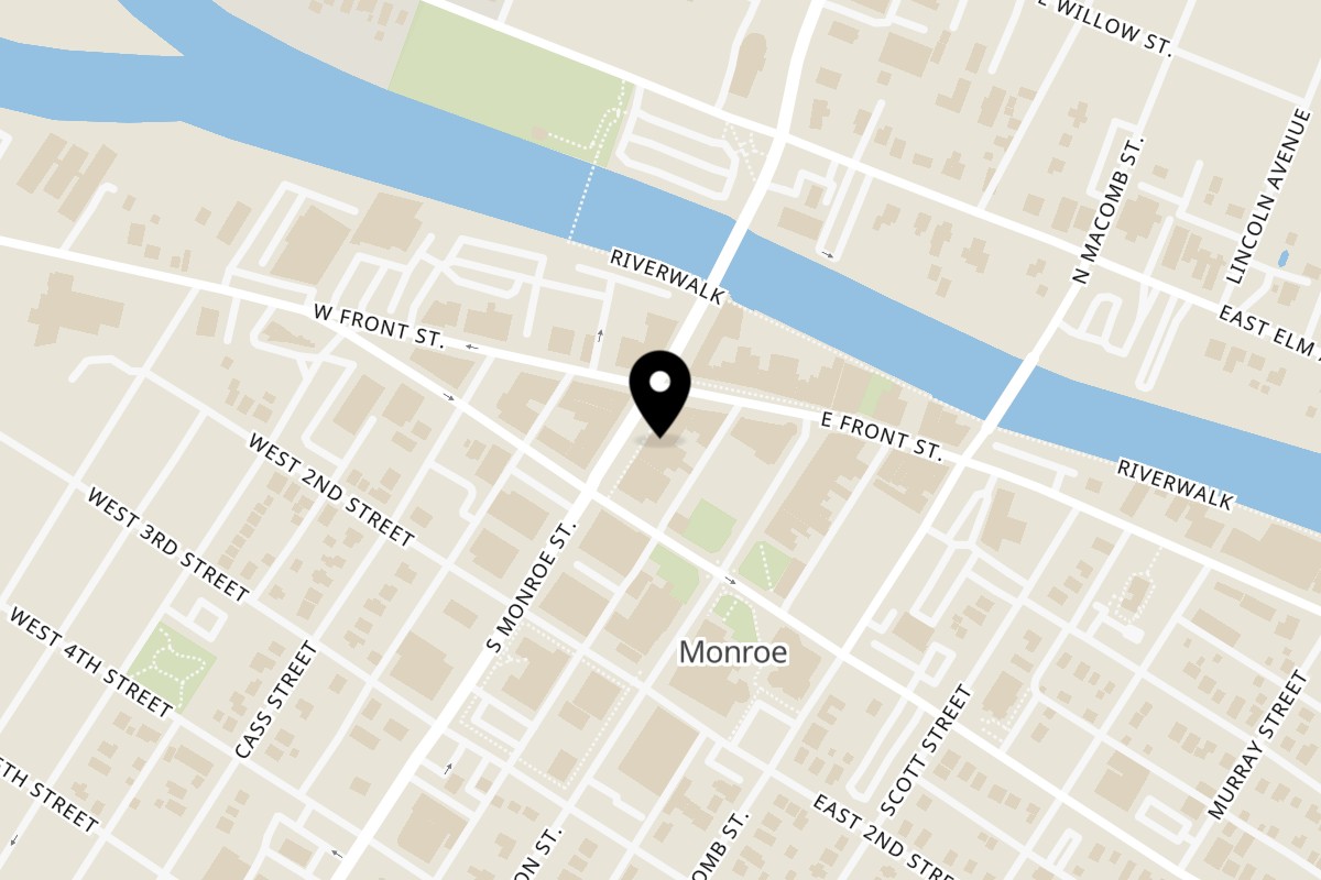 Map showing the location of Amaya's Fresh Mexican Grill on 29 South Monroe Street in Monroe